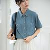 Camisa vaquera retro de manga corta fina estilo Hong Kong para mujer, diseño chic de nicho, 2025