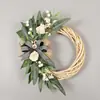 Guirnalda Decorativa Artificial para Puerta Principal de Primavera y Verano Guirnalda Artificial de Camelia para Acción de Gracias Lazo de Lino Colgante para el Hogar