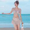 Ventilador 2024 Estilo Fresco Pequeno Fada Japonês Roupa de Banho Roupa de Banho Feminina Dividida Novo Vestido Floral Conjunto de Duas Peças Peito Pequeno Franzido