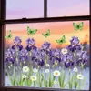 Hs-Jd1897C Flor de Lirio Morado Acuarela Mariposa Margarita Pegatina Estática de Vidrio para Dormitorio Calcomanía Floral de Primavera para Ventana