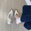 Sandalias de Tacón Grueso Estilo Francés Punta Fina para Mujer 2026 Primavera/Verano Nuevos Zapatos para el Trabajo Sandalias Deslumbrantes de Tacón Medio Punta Fina sin Espalda para Mujer