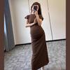 Vestido de maternidad de verano 2025, moda nueva, cuello redondo, manga corta, pliegues fruncidos, temperamento delgado, corte A, para mamá hot