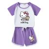 Traje de manga corta para niñas, verano 2022, estilo occidental, nuevos pantalones cortos KT Cat para niñas, casuales, de dos piezas, venta al por mayor