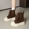 Zapatos de lona de caña alta de moda con suelas gruesas para mujer, colección otoño 2026, diseñados para hacer que las mujeres bajitas parezcan más altas y delgadas, botas casuales versátiles y a la moda