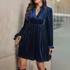 Vestido de Terciopelo con Cuello en V y Mangas Largas de Tiktok Exportación de Ropa para Mujer Transfronteriza Nuevo Elegante Estilo Retro Falda Corta Holgada