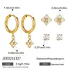 Os novos brincos de estilo europeu e americano da Jingqiao são feitos de aço inoxidável banhado a ouro 18K, apresentando versáteis designs de trevo de quatro folhas com zircônia, adequados para e-commerce transfronteiriço