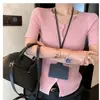 Camiseta de Tricô de Manga Curta Moda Única/Garota Popular para Mulheres, Estilo Verão, Caimento Solto, Emagrecedora, Única e Versátil
