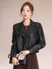 Chaqueta de cuero genuino de marca Haining auténtica para mujer, nueva colección primavera/otoño 2026, piel de oveja, chaqueta corta casual estilo coreano, moderna