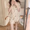 Pijamas de estilo coreano para mujer, de verano, con estampado floral pequeño, manga corta, cuello redondo, encaje de princesa, burbujas, sueltos, para chica dulce