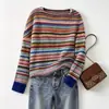 Suéter Tricô Redondo Europeu e Americano Retro Transfronteiriço Casual Solto Color Block Manga Longa Suéter Fair Isle para Mulheres