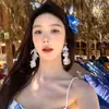 Pendientes de Borla de Pétalos Blancos Estéreo de Super Hada para Mujer, Estilo Resort Costero, Pendientes Elegantes de Gama Alta, Pendientes Exagerados
