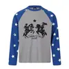Estilo Urbano Americano Otoño 2026 Nuevo Camiseta de Manga Larga Waffle con Estampado de Equitación para Hombres y Mujeres con Mangas Raglán Estampadas