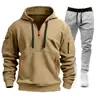 Jaqueta moletom masculina transfronteiriça, conjunto esportivo para primavera e outono, moletom masculino casual com zíper e múltiplos bolsos, vestuário de trabalho