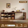Escritorio Doble de Madera Maciza Mesa de Estudio para Adultos en Casa Mesa Larga para Dormitorio Armario de Almacenamiento Mesa de Ordenador Retráctil Integrada