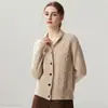 30% cachemira, 70% lana, tejido de 357 agujas, diseño de cuello de manzana, cárdigan de frente abierto, chaqueta de punto con cuello en V para mujer