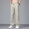 Nuevos pantalones casuales de lino-tencel finos de verano para hombre, corte recto, cintura elástica, elegantes y lujosos, de pierna ancha, largos