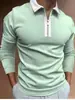 Transfronteiriço 2021 Europeu e Americano AliExpress Amazon nova camiseta POLO com zíper, combinação de cores, masculina, manga longa, top