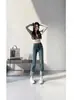 Jeans Cigarrillo Negros para Mujer, Corte Holgado, Tiro Alto, Elásticos, Adelgazantes, Petite, Pantalones Rectos Cropped, Invierno 2025