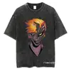 Camiseta Bleach Lavada Anime Harajuku Streetwear Gráfica Vintage