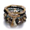 Conjunto de joias boêmias de venda quente transfronteiriça europeia e americana por atacado, conjunto de pulseiras femininas multicamadas com contas de cristal e borlas