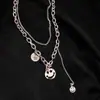 Collar de Moda Estilo Europeo y Americano Cara Sonriente Multicapa Acero de Titanio Minimalista Personalidad Cadena Colgante de Doble Capa Cadena para Clavícula Cadena para el Cuello
