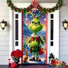 2026 Nueva Cortina de Puerta Navideña Bandera Decoración de Fondo del Monstruo Verde Grinch Navideño para Exteriores Tela Colgante Cubierta de Puerta
