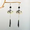 [Selección Premium] Pendientes de Perlas con Forma de Gota de Aceite de Jade Imitación Estilo Chino Nuevo Pendientes Retro con Borlas de Gota de Agua Accesorios Simples Hanfu para Mujeres
