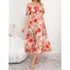 Código Transfronterizo Modelo Nuevo Original de Aliexpress Vestido Elegante con Estampado Floral para Mujer Hombros Descubiertos