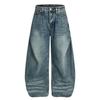 G6872 Tendencia Retro Americana Neutro Calle Diseño Plisado Holgado Hombres Azules Lavados Jeans Scimitar
