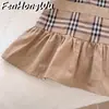¡Serie Marrón Old Money para Niños de FHW! Vestido Clásico de Cuadros para Niña Pequeña con Lazo Estilo Academia de Niña Princesa