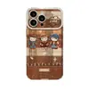 Gato Retro Adecuado para Funda de Teléfono Móvil Serie Apple 17 Iphone15 Piel de Cabra Galvanizada 16 Otoño e Invierno 14Promax Mujer