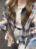 Camisa de franela a cuadros de manga larga cepillada para mujer, otoño, retro, camisa abrigo, diseño de estilo perezoso, top pequeño