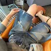 Shorts jeans da moda estilo americano, vintage, lavados, rasgados, shorts esportivos de verão de corte solto para homens