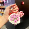 Chaveiro Mini Buquê com Buquê de Rosa Criativo Tecido com Lã para um Ano Novo do Cavalo Próspero, Pingente de Bolsa, Presente de Ano Novo