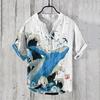 Camisa Havaiana Estampada Série Peixes do Oceano Exportação Linho de Bambu Masculina Gola V Manga Curta 3 Botões Tamanho Grande Tendência