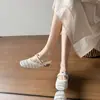 Versión en Stock~Mocasines Cerrados de Media Punta con Diseño de Nicho Calado en Cuero Genuino para Mujer, Elegantes Sandalias Tipo Mula Tejidas para Viajar al Trabajo