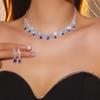 El Juego de Collar y Aretes de Zafiro y Pedrería más Caliente de Amazon Collar y Aretes de Lujo Joyería Nupcial Juego de Dos Piezas