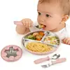 Aço Inoxidável 304 Cabo de Silicone Garfo Colher Infantil Conjunto de 6 Peças Colher de Alimentação de Silicone para Bebê Colher de Treinamento para Bebê