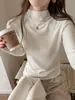 Top interior de capa premium azul inspirado en la dopamina para mujer, mezcla de lana otoño/invierno, cuello alto medio estilo coreano, tejido cepillado simple