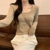 Geração Suprimento Gola U Garota Quente Emagrecedora Camiseta de Manga Longa Feminina Primavera e Outono Fina Cor Sólida Camisa Base Top Plus Size Roupas Femininas