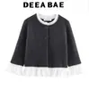 Deeabae Otoño Nueva Ropa de Mujer Exportación Cuello Redondo Encaje Popelina Empalme Chaqueta de Punto 2142128