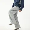 Calça Casual de Peso Pesado, Corte Reto, Modelagem Solta, Estilo Outono, Design com Painel Lateral, Calça Longa com Caimento, Marca Tendência, Calça de Moletom Esportiva
