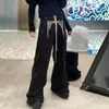 Calça de trabalho larga com bordado de slogan estilo americano para homens, calça da moda de outono, escura, solta, boca de sino, comprimento total
