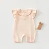Mono de bebé sin mangas de jacquard acanalado, verano, transpirable, algodón, encaje, dulce atuendo para gatear para bebés niñas