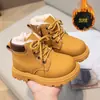 Novas botas de neve infantis de inverno, sapatos quentes de algodão com forro de fleece, botas amarelas para meninos, botas para meninas, botas Martin grandes de algodão