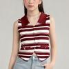 Chaleco de Moda Elegante Reductor de Edad con Rayas Contrastantes de Cuello en V sin Mangas para Mujer Primavera 2025 Top Sexy de Punto