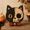 Decorações de bandeja de mesa de madeira estilo retrô americano para Halloween com fantasmas, gatos pretos, abóboras e corujas para displays de casa e janela