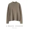 Tricô de Peça Única de Caxemira Novo Outono/Inverno para Mulheres, Solto, Padrão de Zimbro, Gola Meia-Alta, Cor Sólida, Simples, Versátil, Tricô Base