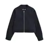 Jaqueta Casual de Trabalho Nova Estação com Gola Alta, Design de Costura Visível, Top Curto Solto Casual para Mulheres