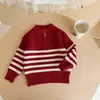 Suéter a Rayas para Niños con Media Cremallera y Cuello Alto Estilo Coreano Ropa de Otoño/Invierno para Bebés Capa Base Tejidos Suéter Pulóver para Niños Tejidos